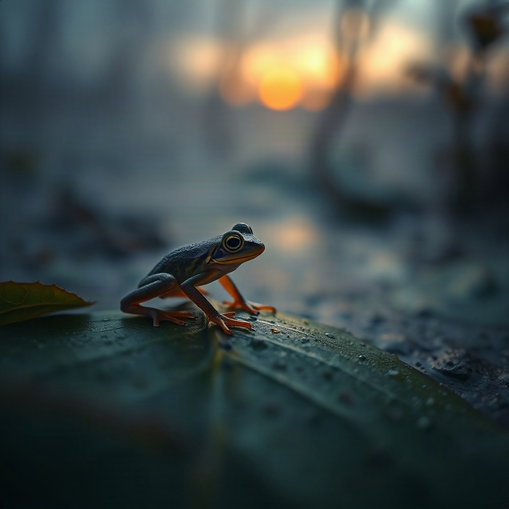 Spring peeper on wet leaf at night