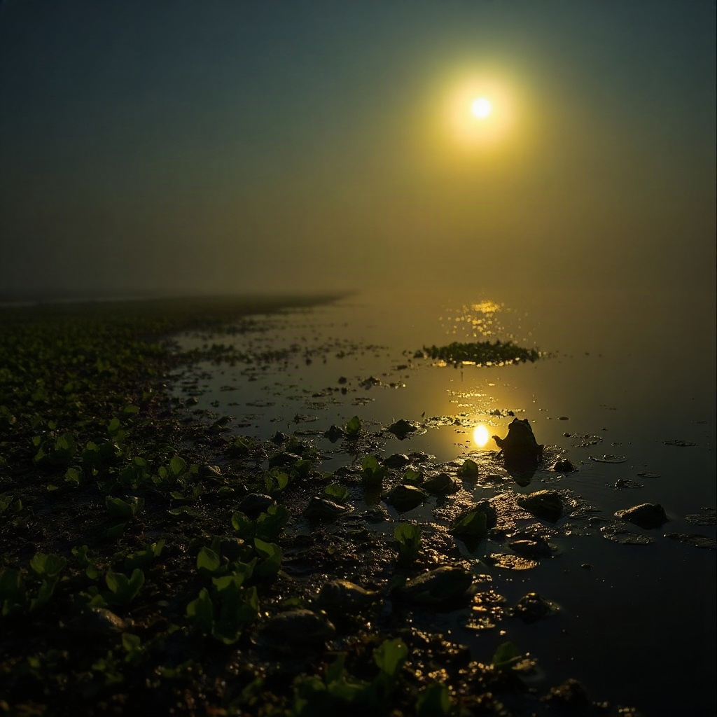Moonlit pond with chorus reflections