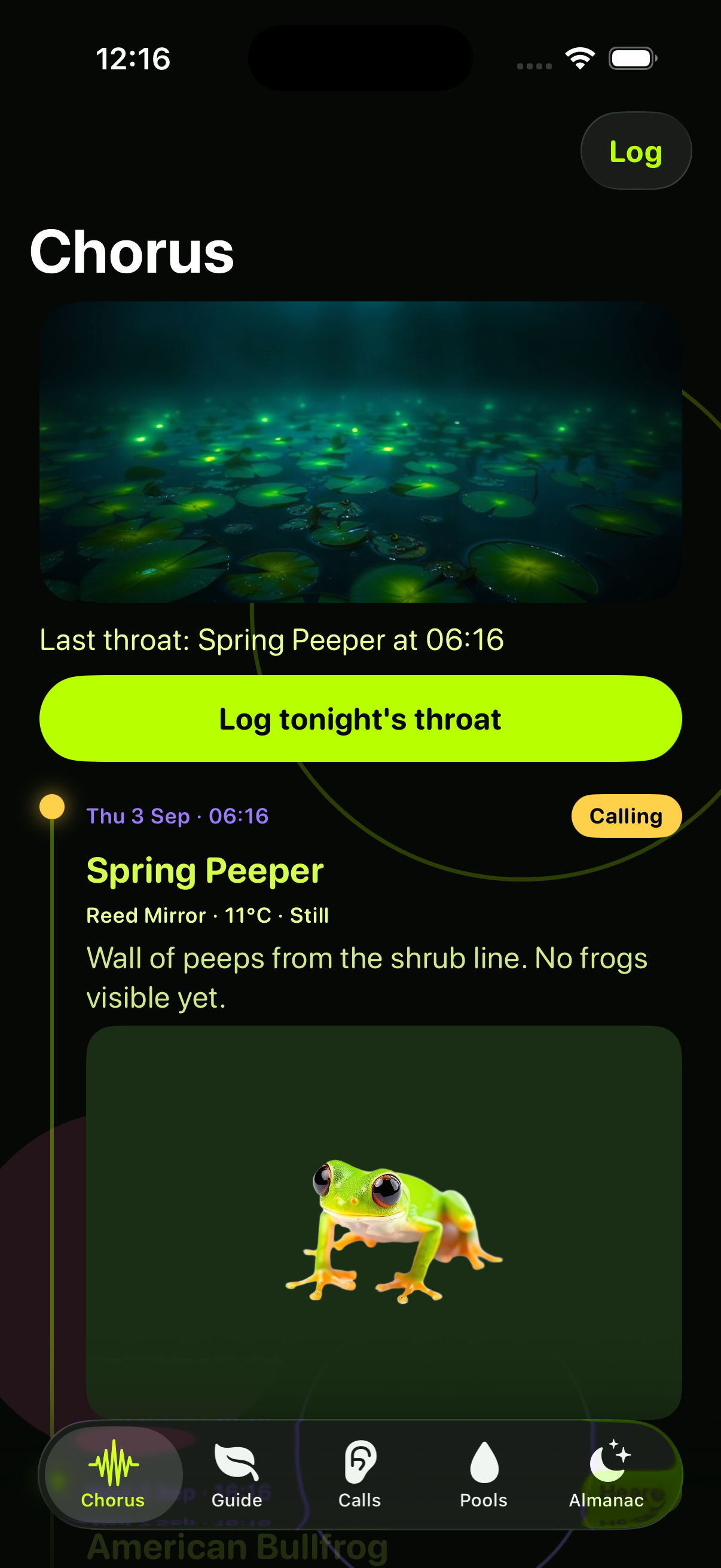 Species detail page with season and call summary